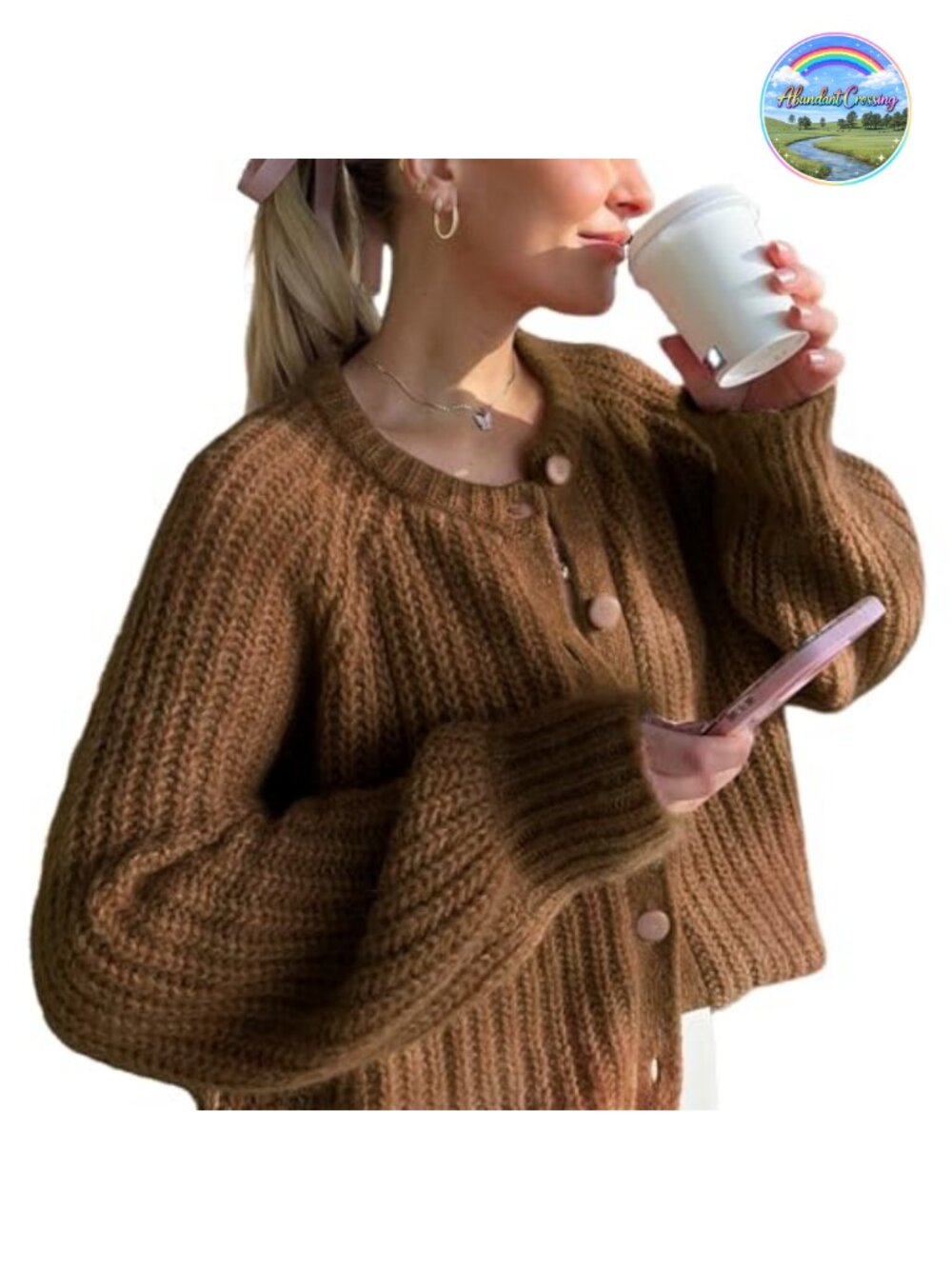 Button Down Open Front Chunky Knit Cardigan Long Sleeve Cropped Sweater